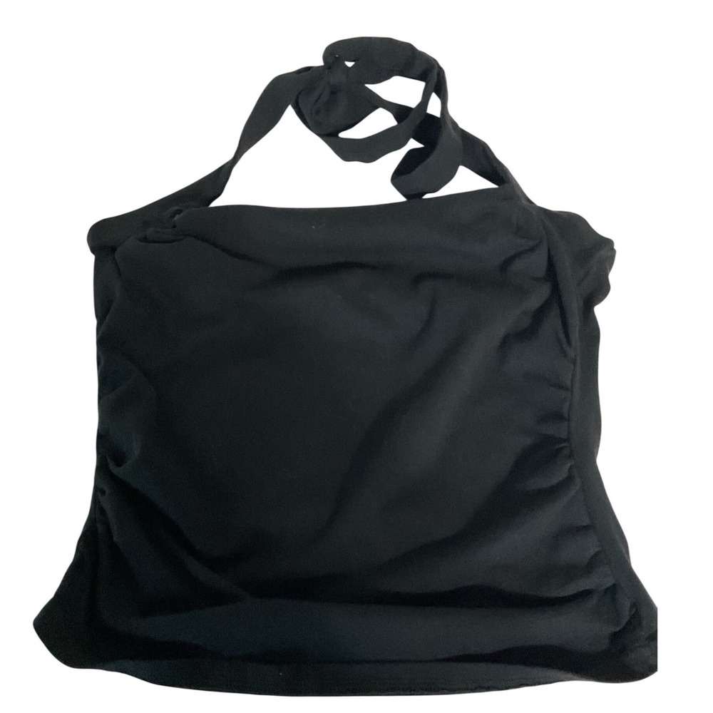 SHEIN Black Halter Top Ruched Side Cowl Neck Sleeveless Blouse Womens Medium